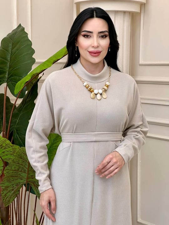 Kolyeli Yarasa Kol Örme Elbise 1476 t-24 Taş