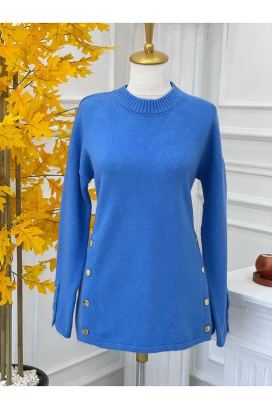 Kot Düğme Kazak 7641 Mavi