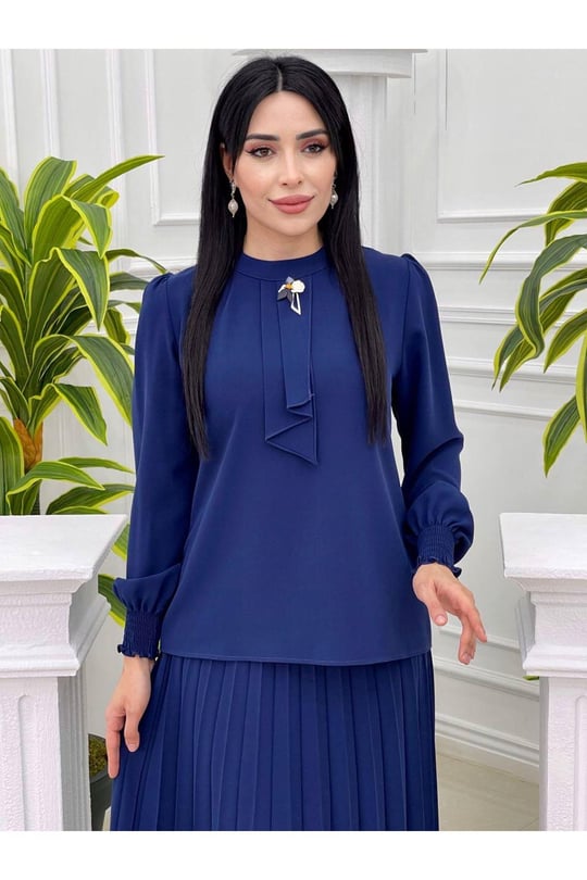 Kravatlı Pilise Etekli Takım 1210 Saks