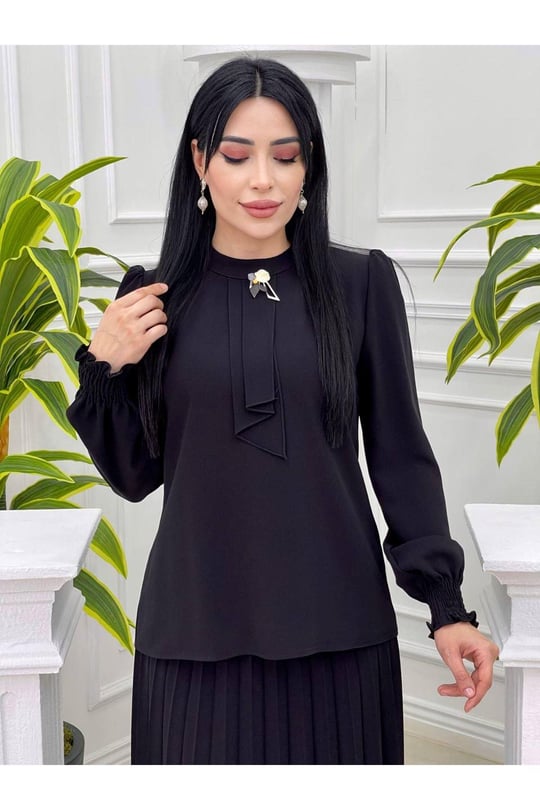 Kravatlı Pilise Etekli Takım 1210 Siyah