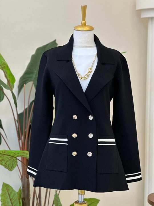 Kruvaze Blazer Örme Ceket 140402 T-25 Siyah