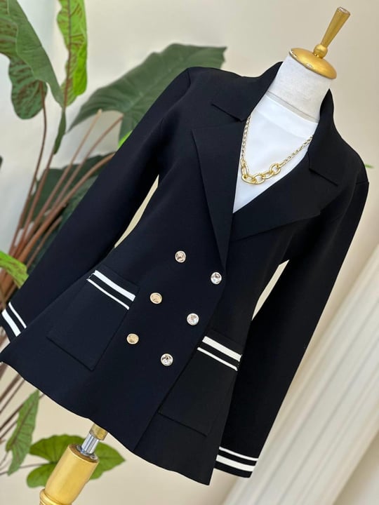 Kruvaze Blazer Örme Ceket 140402 T-25 Siyah