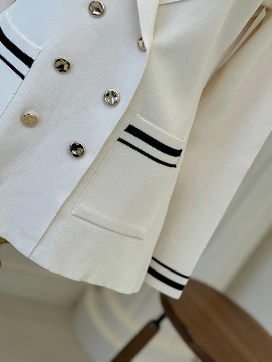 Kruvaze Blazer Örme Ceket 140402 T-25 Ekru
