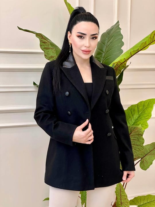 Kruvaze Deri Yaka Kaşe Kaban 9006 t-24 Siyah