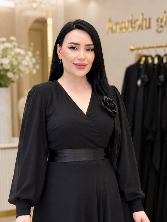Kruvaze Saten Kuşaklı Elbise 0361 T-26 Siyah