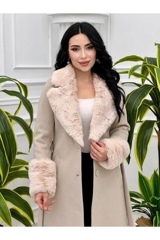 Kürk Detay Kaşe Kaban 3412 Taş