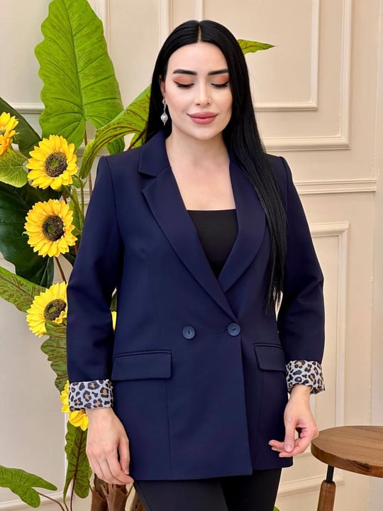Leopar Astar Arkası Düğmeli Ceket 2144 C025 Lacivert