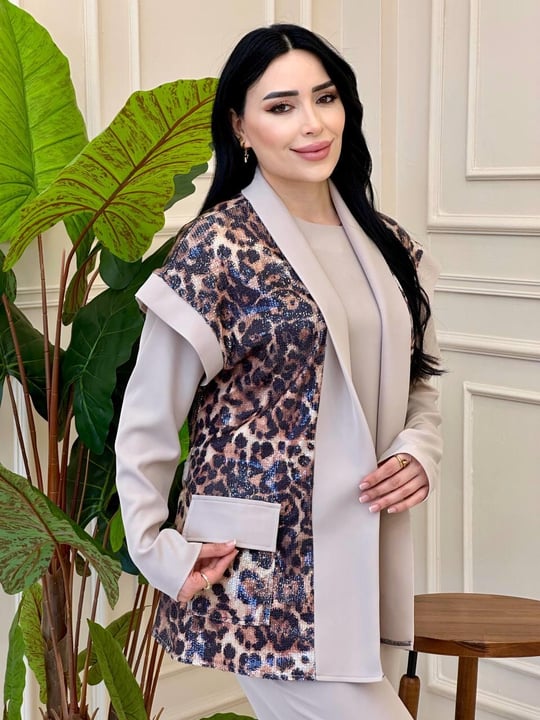 Leopar Payet Yelek Üçlü Takım 2001 t025 Bej