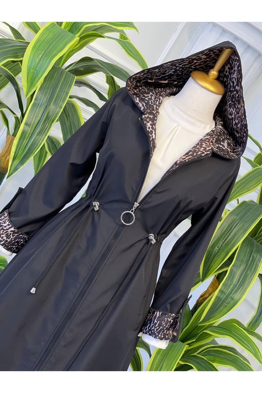 Leoparlı Trenç Kot 9091 Siyah
