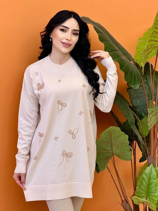 Merserize Fiyonk Boncuklu Tunik 140322 T-25 Ekru