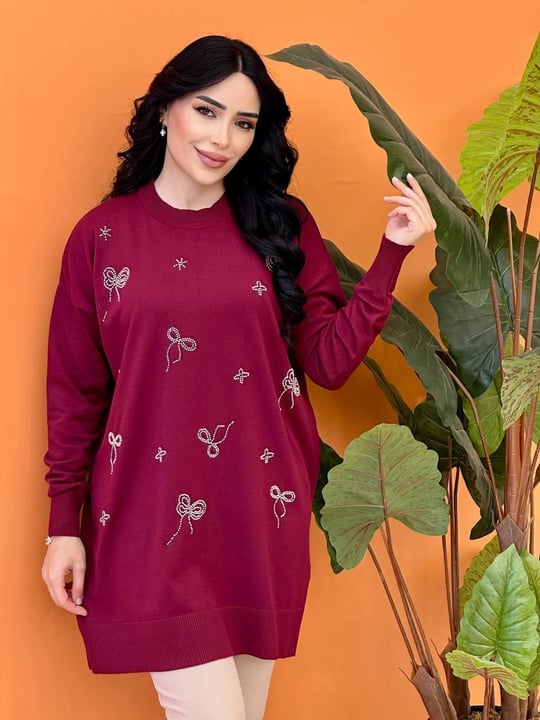 Merserize Fiyonk Boncuklu Tunik 140322 T-25 Bordo