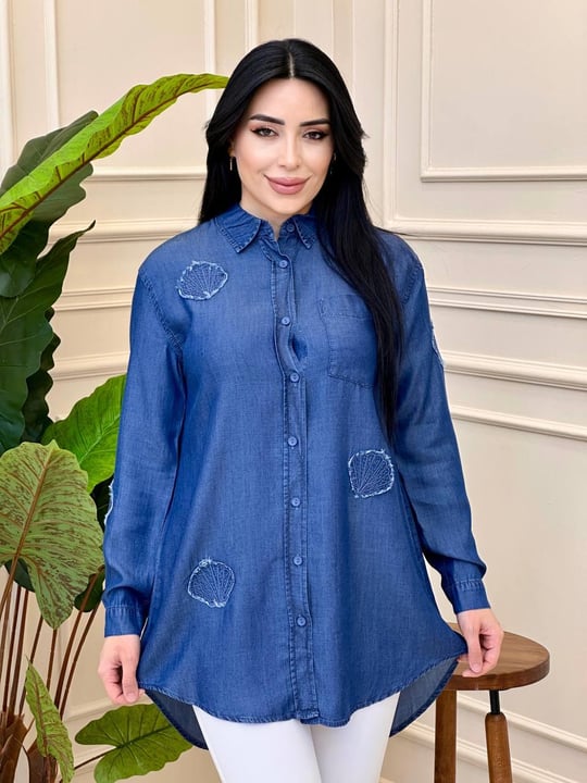Midye Desen Tensel Gömlek 7259 g025 Kot
