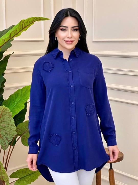 Midye Desen Tensel Gömlek 7259 g025 Lacivert