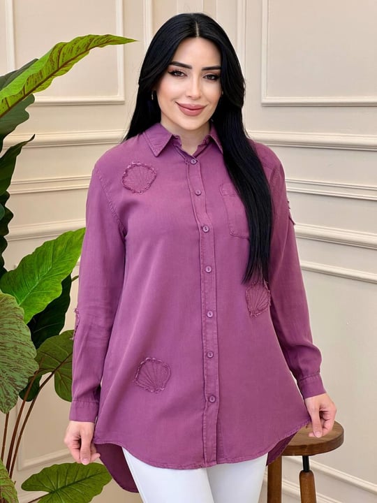 Midye Desen Tensel Gömlek 7259 g025 Rose