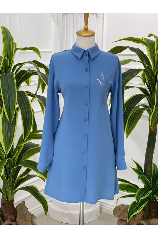 Nakiş Desen Tunik 23091 Mavi