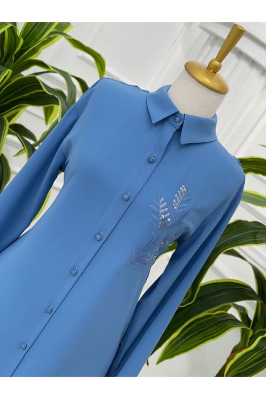 Nakiş Desen Tunik 23091 Mavi