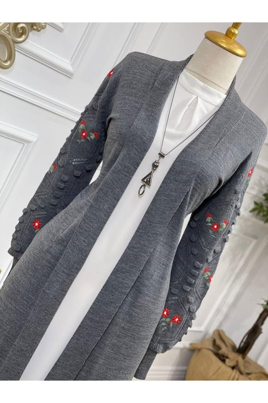 Nakışlı Hırka 3928 Gri