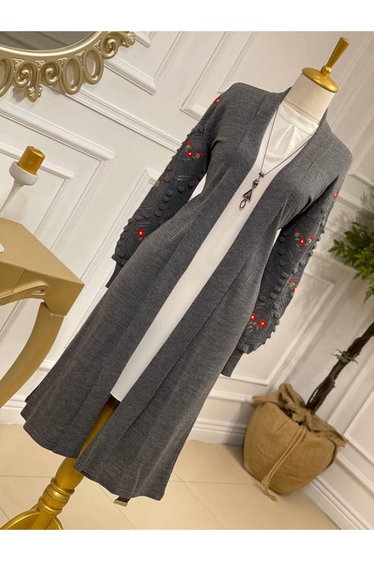 Nakışlı Hırka 3928 Gri