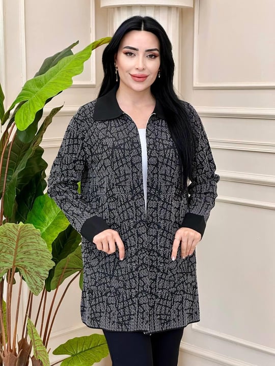 Nokta Desen Kısa Hırka 33068 t-24 Siyah Beyaz