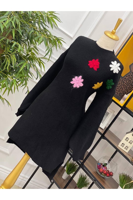 Omuz Çiçekli Tunik 7406 Siyah