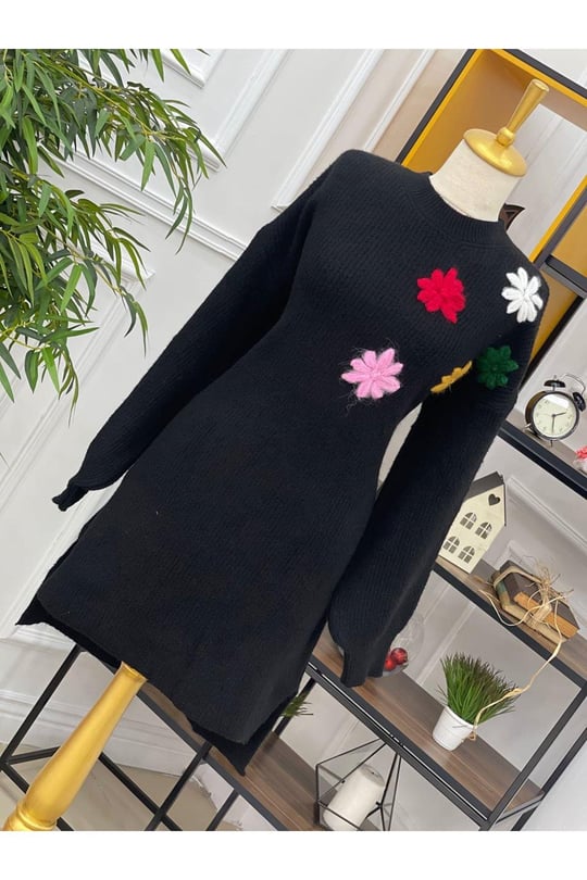 Omuz Çiçekli Tunik 7406 Siyah