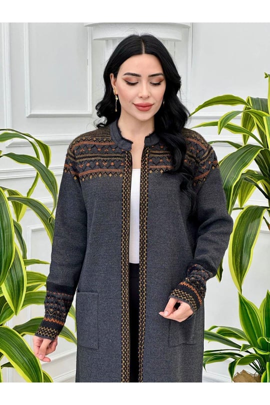 Omuz Desenli Hırka 21 Gri