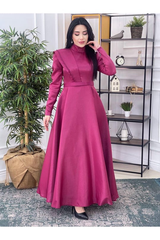 Omuz Detay Prenses Abiye 12290 Fuşya
