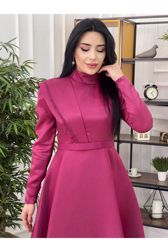 Omuz Detay Prenses Abiye 12290 Fuşya