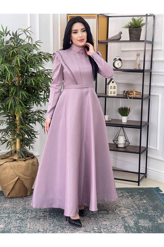Omuz Detay Prenses Abiye 12290 Leylak