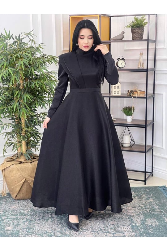 Omuz Detay Prenses Abiye 12290 Siyah