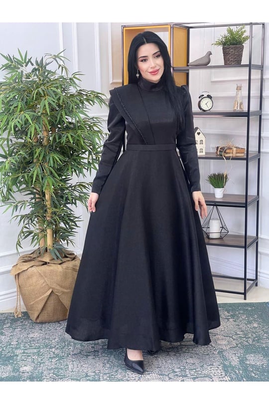 Omuz Detay Prenses Abiye 12290 Siyah
