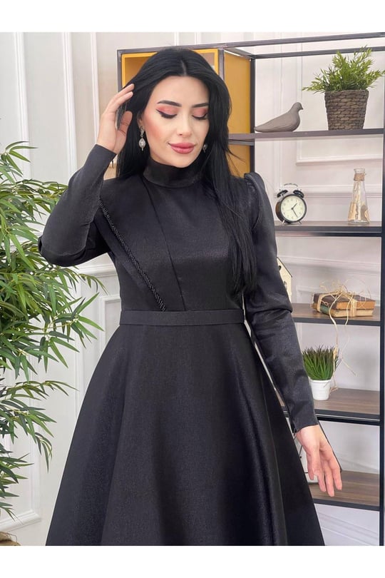 Omuz Detay Prenses Abiye 12290 Siyah