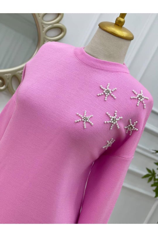 Omuz İnci İşleme Tunik 14701 pembe