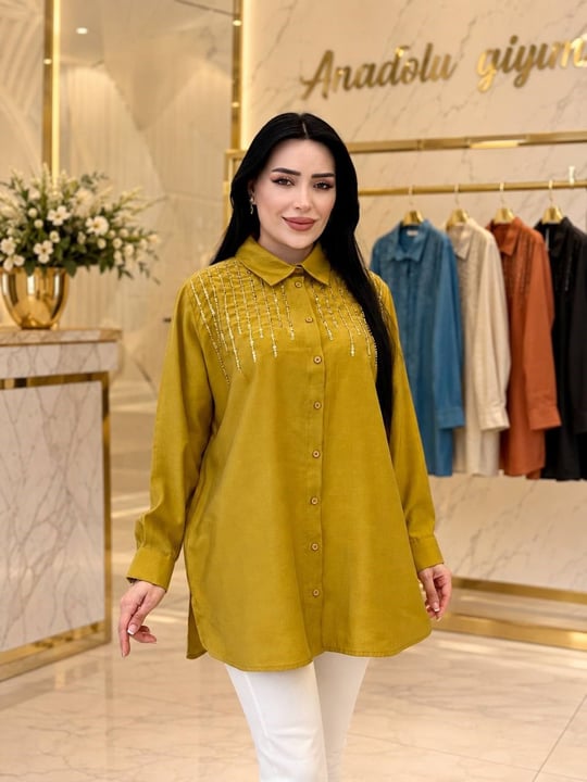 Omuz Pul İşleme Spor Gömlek 10794 T-26 Hardal