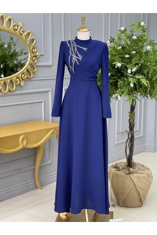 Omuz Taşlı Elbise 3703 Saks