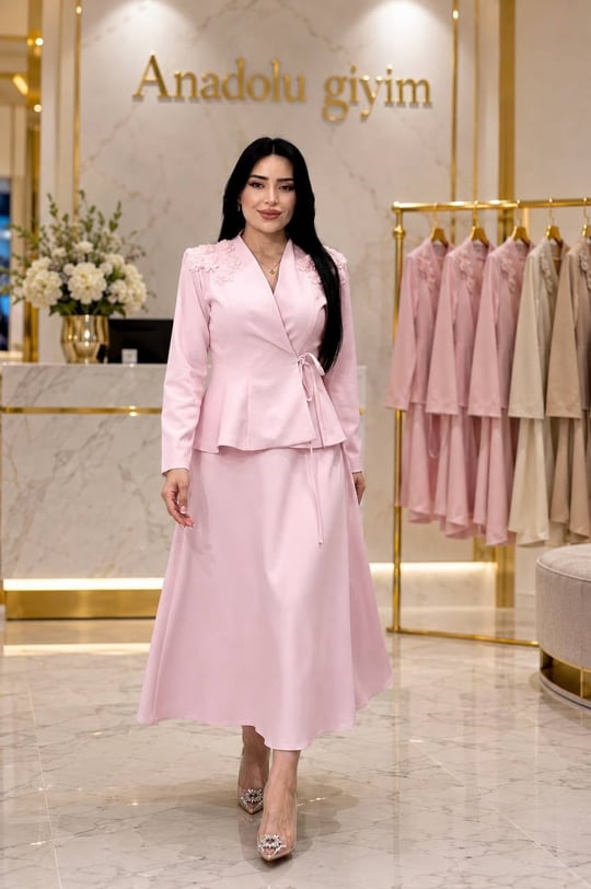 Omuz Üç Boyut Çiçek Etekli Takım 7298 T-26 pembe