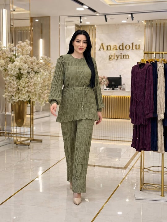 Omuz Vatka Büzgülü Etekli Takım 9255 T-26 Haki