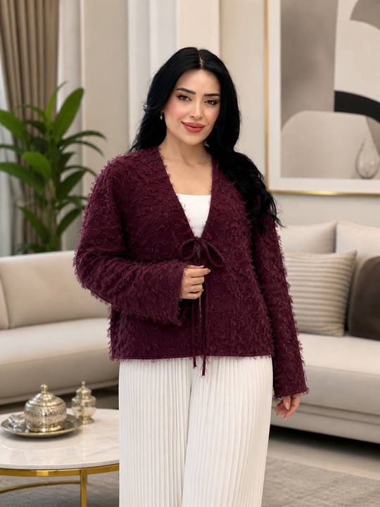 Ön Bağcık Sakallı Hırka 8511 T-26 Bordo