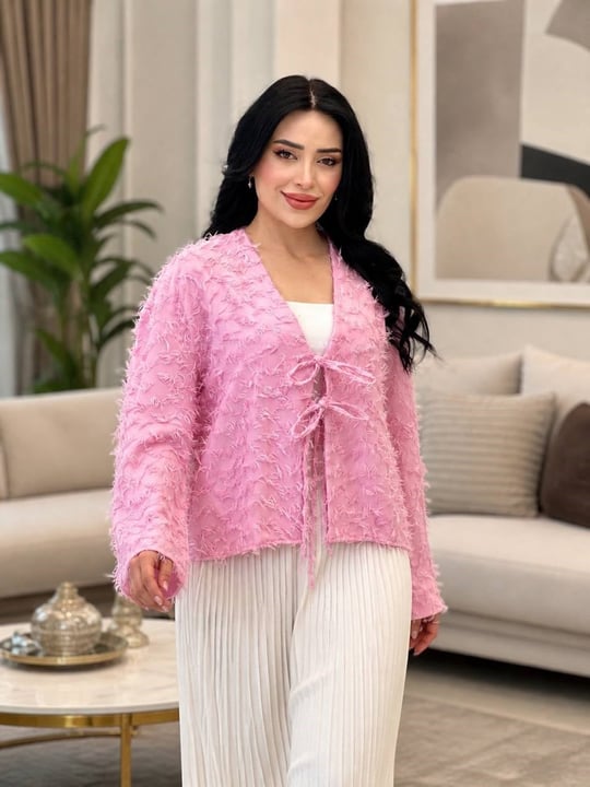 Ön Bağcık Sakallı Hırka 8511 T-26 pembe