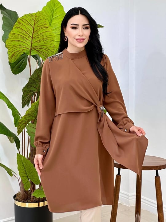 Ön Kapama Taşlı Tunik 2118 T-25 Taba