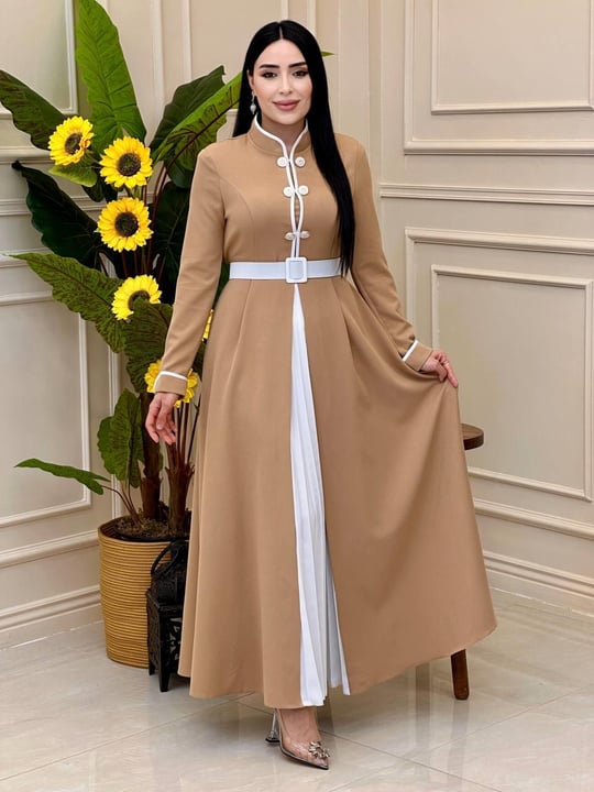 Ön Pilise Detay Krep Elbise0453 elb25 Camel