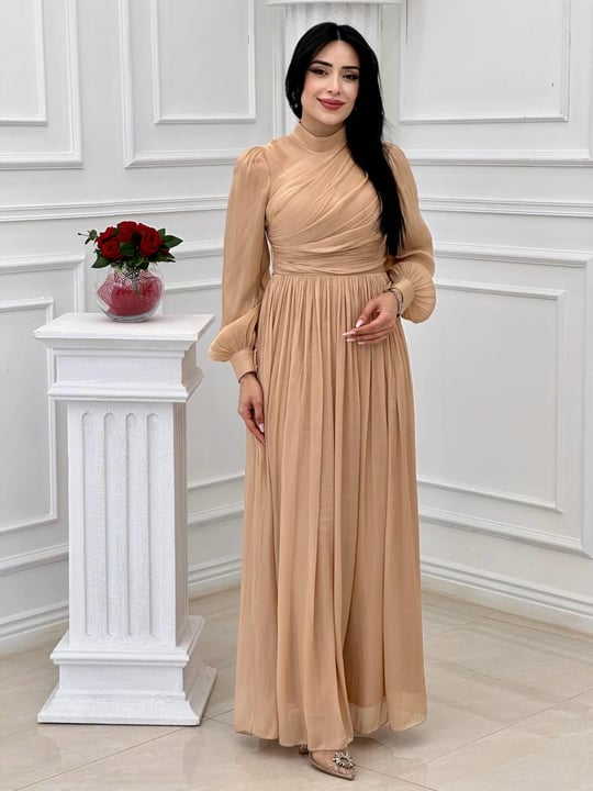 Önü Drape Jan Jan Elbise 4408 T-24 Bej