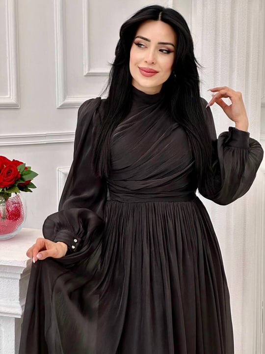 Önü Drape Jan Jan Elbise 4408 T-24 Siyah