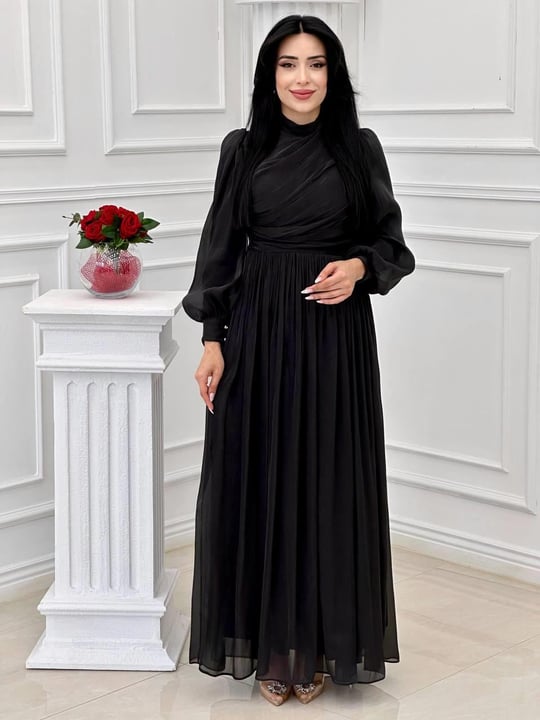 Önü Drape Jan Jan Elbise 4408 T-24 Siyah