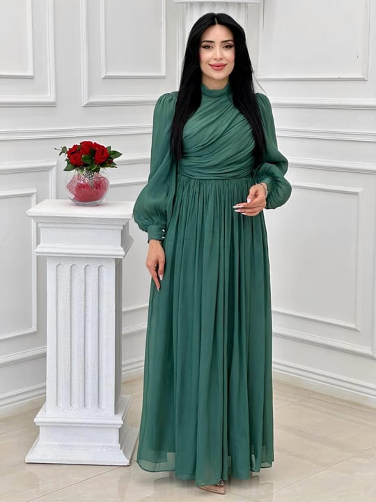 Önü Drape Jan Jan Elbise 4408 T-24 Yeşil