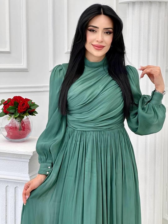 Önü Drape Jan Jan Elbise 4408 T-24 Yeşil