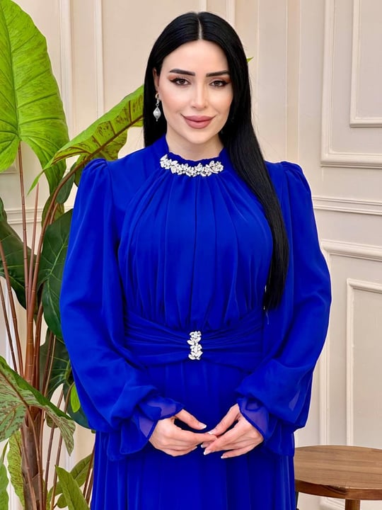 Önü Drape Şifon Elbise 4801 t-24 Lacivert
