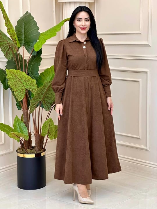 Önü Düğmeli Elbise 1770 t-24 Kahverengi
