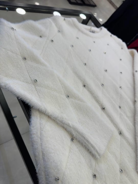 Önü Taşlı Baklavalı Angora Tunik 140293 T-25 Ekru