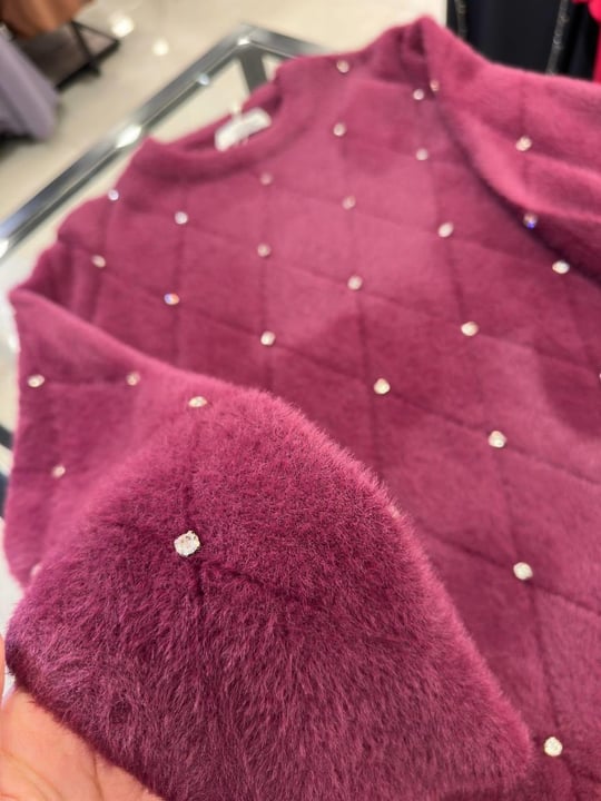 Önü Taşlı Baklavalı Angora Tunik 140293 T-25 Bordo